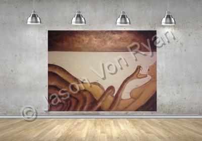 Collector Pieces - Huge Gold Snake Of Eden Art Acrylic Painting The Golden Eve - Acrylic