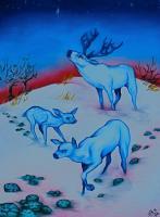 Footprints Of The Blue Deer - Oil On Canvas Paintings - By Angie Benson, Traditional Painting Artist