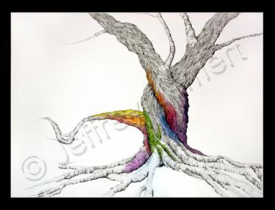 The Singles - Andreas Tree - Pen  Ink With Oil Pastel