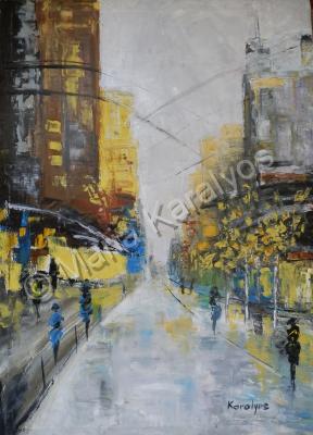 Cityscape - New York Street - Oil On Canvas