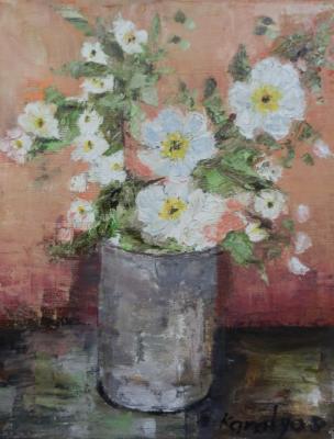 Flowers - Vase With Apple Blossom - Oil On Canvas