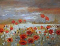 Landscape - Summer Landscape With Poppies - Oil On Canvas