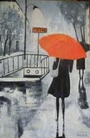 Again The Same Rain - Oil On Canvas Paintings - By Maria Karalyos, Realism Painting Artist
