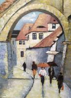 On A Sibiu Street - Oil On Canvas Paintings - By Maria Karalyos, Realism Painting Artist