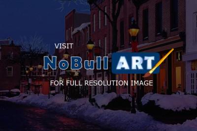 Baltimore-Fells Point - Snowy Night On Brodway Street - Giclee Print