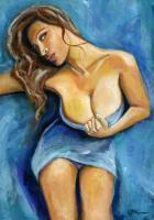 Aquamarine - Acrylic On Canvas Paintings - By Jorge Namerow, Nude Figure Painting Artist