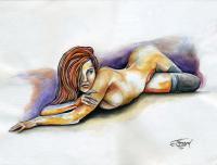 State Of Mind - Water Colors Paintings - By Jorge Namerow, Nude Figure Painting Artist