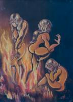 Dolls In The Fire - Cavnas Oil Paintings - By Olesya Novik, Surrealism Painting Artist