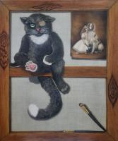 Toy Cats Memory - Cavnas Oil Paintings - By Olesya Novik, Surrealism Painting Artist