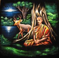 Meditation - Fabric Paintings - By Sudath Berugoda Arachchi, Black Velvet Painting Artist