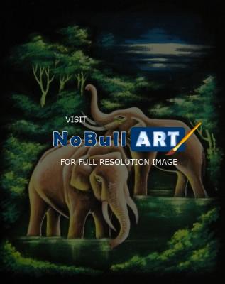 Sri Lanka Paintings By Sudath - Elephants - Fabric