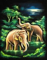 Elephants - Fabric Paintings - By Sudath Berugoda Arachchi, Black Velvet Painting Artist