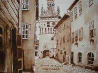Drawing Ink On Paper - Way From Old City Sighisoara - Ink