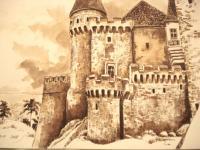 Castle From Hunedoara 1 - Ink Drawings - By Iuliana Sava, Brown And White For Drawings Drawing Artist