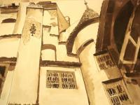 Castle From Bran - Ink Drawings - By Iuliana Sava, Brown And White For Drawings Drawing Artist