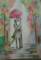 Kissing Couple - Water Colour Paintings - By Naimishi Nandan, Abstract Painting Artist