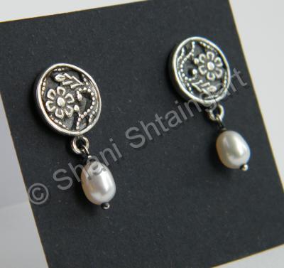 Earrings - Silver Earrings With Pearls - Silver Work