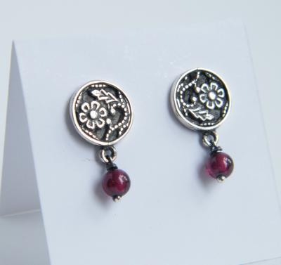 Earrings - Silver Earrings With Garnets - Silver Work