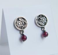 Silver Earrings With Garnets - Silver Work Jewelry - By Shani Shtaingart, Romantic Jewelry Artist