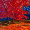 Albero Rosso - Oil On Canvas Paintings - By Mario Sampieri, Impressionist Painting Artist