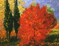 Albero Rosso - Oil On Canvas Paintings - By Mario Sampieri, Impressionist Painting Artist