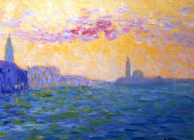 Venezia - Tramonto In Laguna - Oil On Canvas