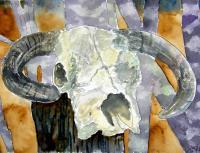 Cow Bull Skull Cowboy Art - Watercolor Paintings - By Derek Mccrea, Realism Painting Artist