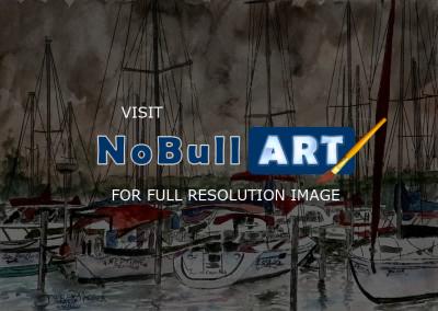 Art Of Derek Mccrea - Sailboats At Night - Watercolor