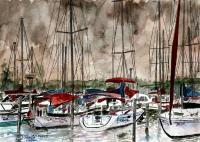 Art Of Derek Mccrea - Sailboats At Night - Watercolor