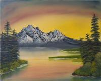 Landscape - Mountain Sunset - Oil On Canvas