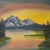 Mountain Sunset - Oil On Canvas Paintings - By Kevin Downs, Abstract Painting Artist