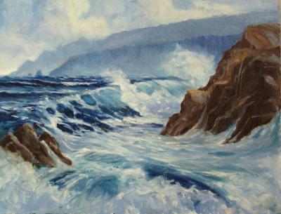 Oil - The Big Wave - Oil On Cardboard