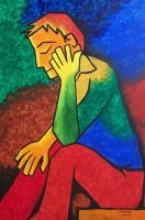 Thinking - Acrylic Paintings - By Mahesh J, Expression Painting Artist