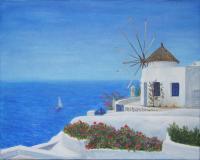 Seascape - Mill On Santorini Island - Acrylic