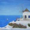 Mill On Santorini Island - Acrylic Paintings - By Anna Senko, Realism Painting Artist
