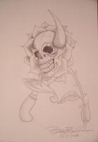Skull And Dagger - Graphite Pencils Drawings - By Bridget Davidson, Black And White Drawing Artist