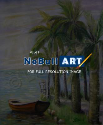 Landscape - Abandonned Boat - Oil On Canvas