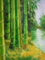 Bamboo Green 3 - Oil On Canvas Paintings - By Lian Zhen, Contemporary Painting Artist