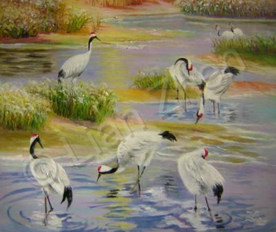 Landscape - Crane Paradise 1 - Oil On Canvas