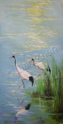 Landscape - Crane Paradise 3 - Oil On Canvas