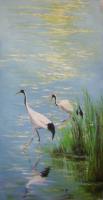 Crane Paradise 3 - Oil On Canvas Paintings - By Lian Zhen, Contemporary Painting Artist