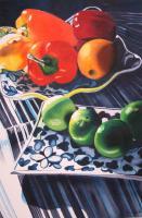 Peppers With Zest - Watercolor Paintings - By Sarah Bent, Realism Painting Artist