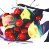 Fish Dish Cherries  Figs - Watercolor Paintings - By Sarah Bent, Realism Painting Artist