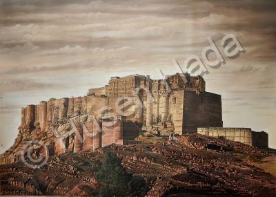 Oil Painting - Meharan Gadh Fortjodhpurrajasthan India - Oil On Canvas