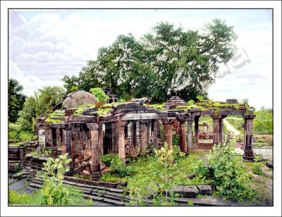 Oil Painting - Ancient Temple Of Vijaynagar Gujarat India - Oil On Canvas