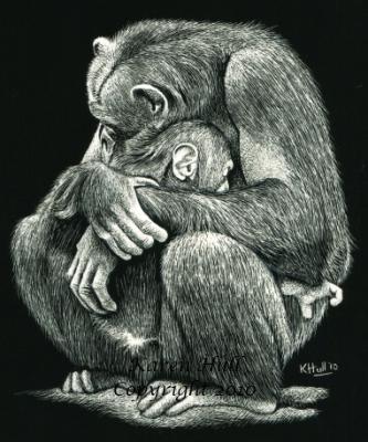 Miniature Art - A Tender Moment - Scratchboard