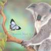 A Kiss For Koala - Coloured Pencils On Drafting F Drawings - By Karen Hull, Illustrative Drawing Artist