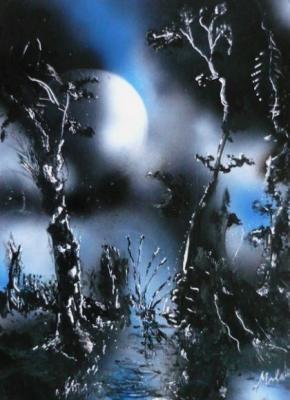 Fantasy World Paintings - Fantasy Night - Spray Paint On Paperboard