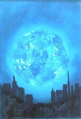 Fantasy World Paintings - Moon Of The City - Spray Paint On Paperboard