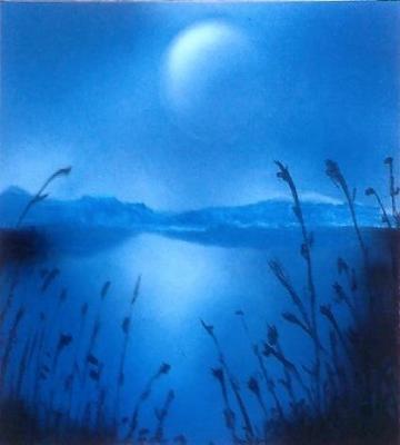 Fantasy World Paintings - Moon Fog - Spray Paint On Paperboard